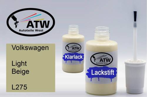 Volkswagen, Light Beige, L275: 20ml Lackstift + 20ml Klarlack - Set, von ATW Autoteile West.
